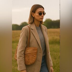Vintage 70s 80s Genuine Suede Leather Brown Purse Tucked Bow